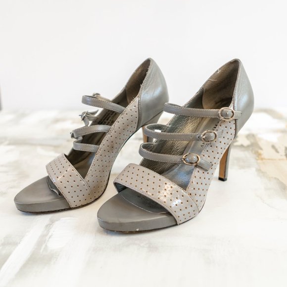 Chaos & Harmony Grey Strap and Peep Toe Heels - Picture 1 of 5
